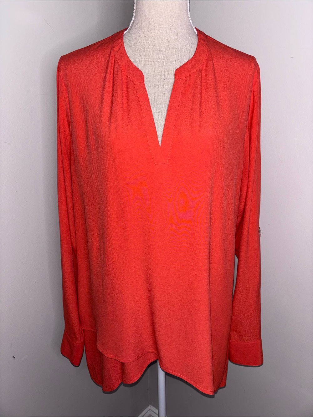 Soft Surroundings crepe coral V-neck long sleeve layered top blouse size Medium